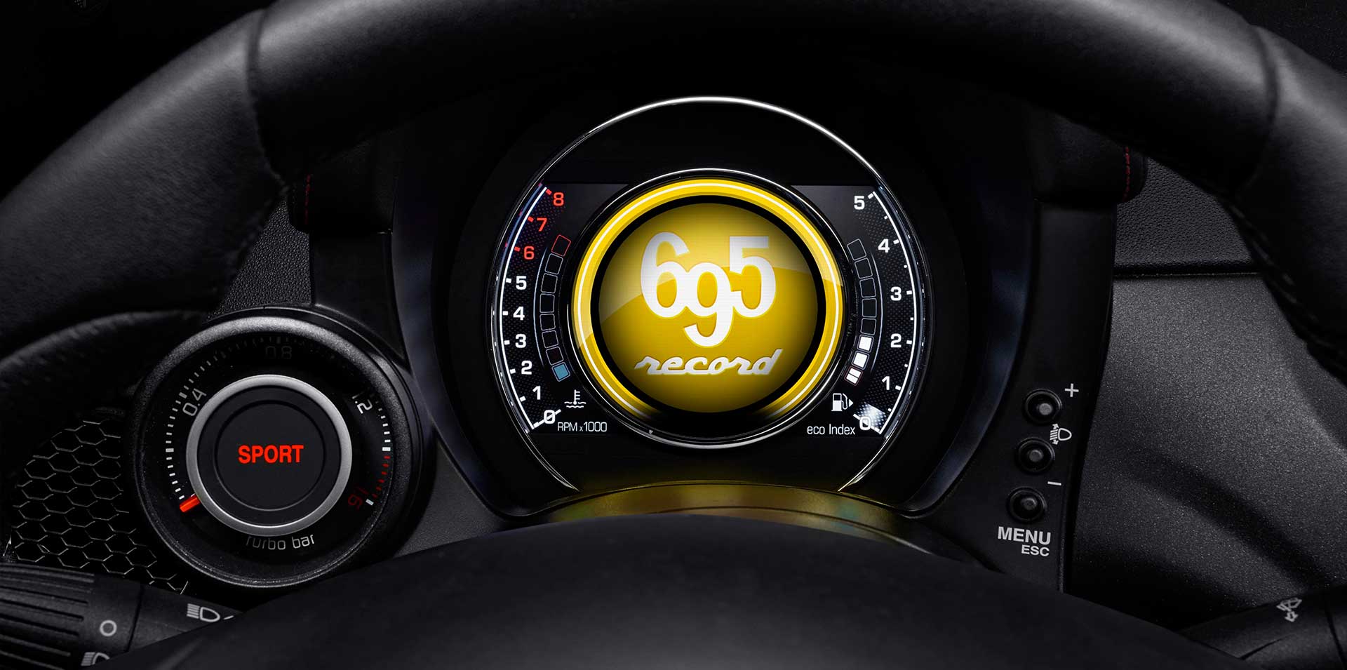 Abarth 695 Biposto Record - dettaglio del cruscotto